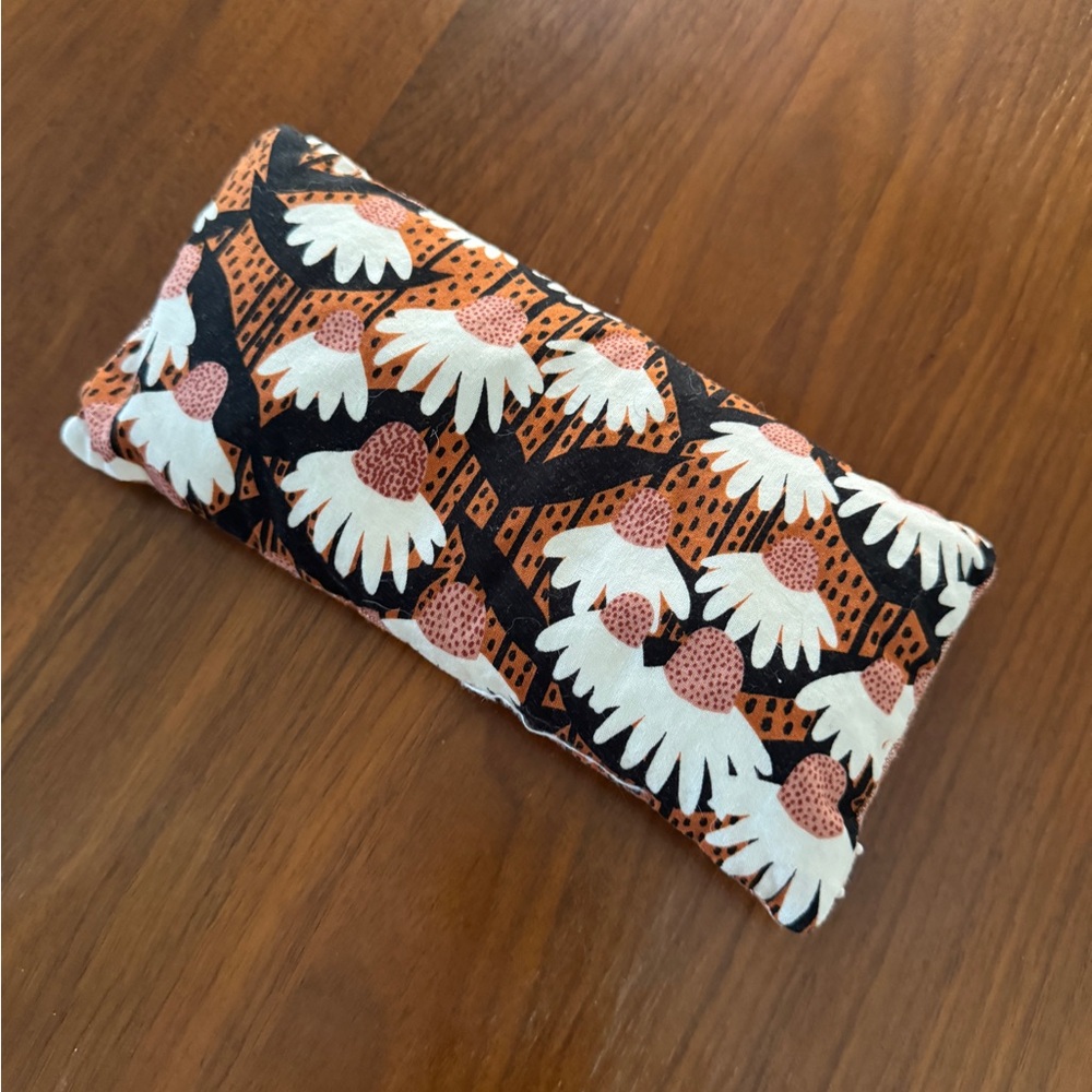 Floral Eye Pillow - Black, White & Orange Floral Print, Lavender Scent